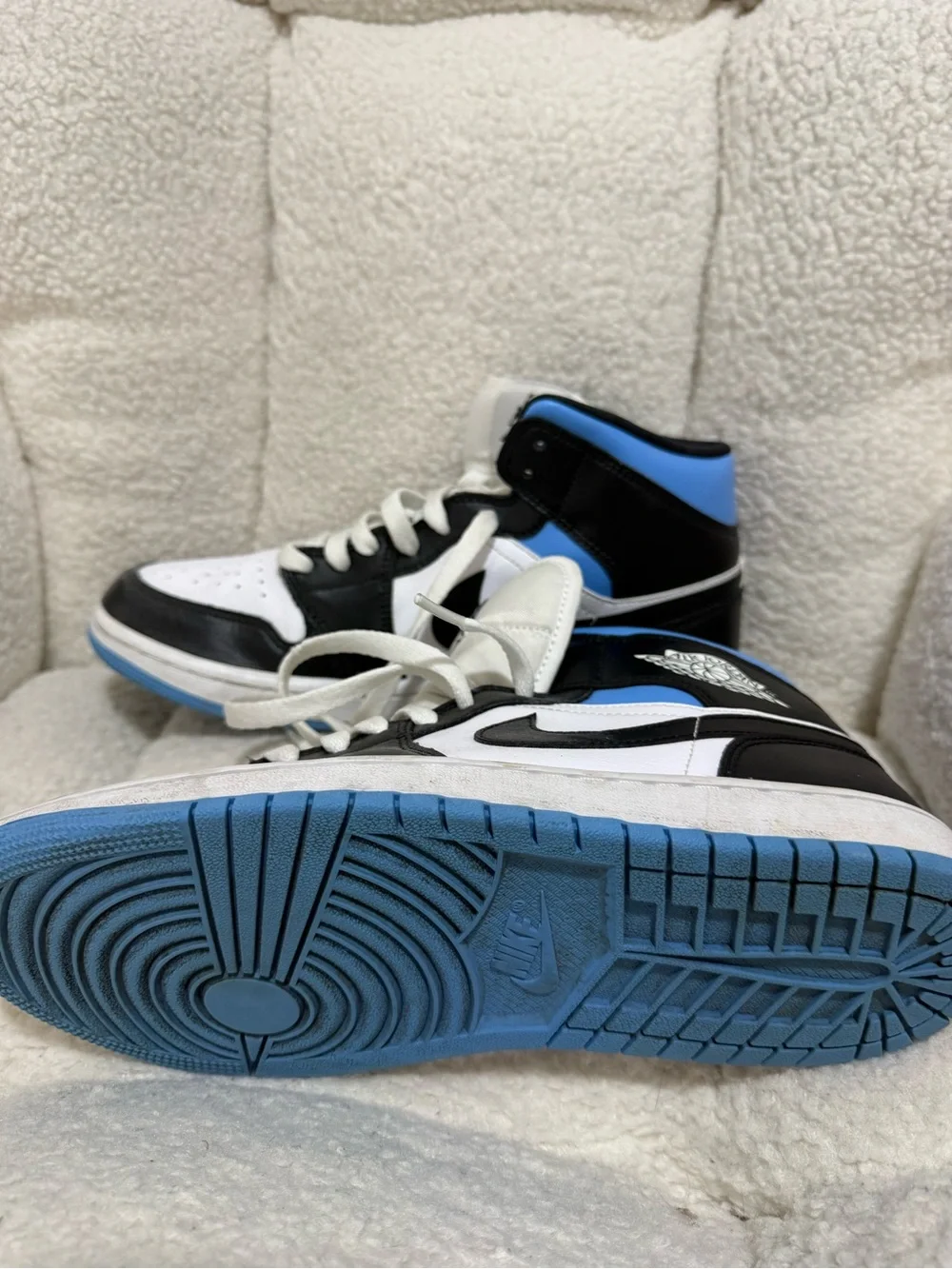 Jordan High-Top Sneakers in White, Black & Blue